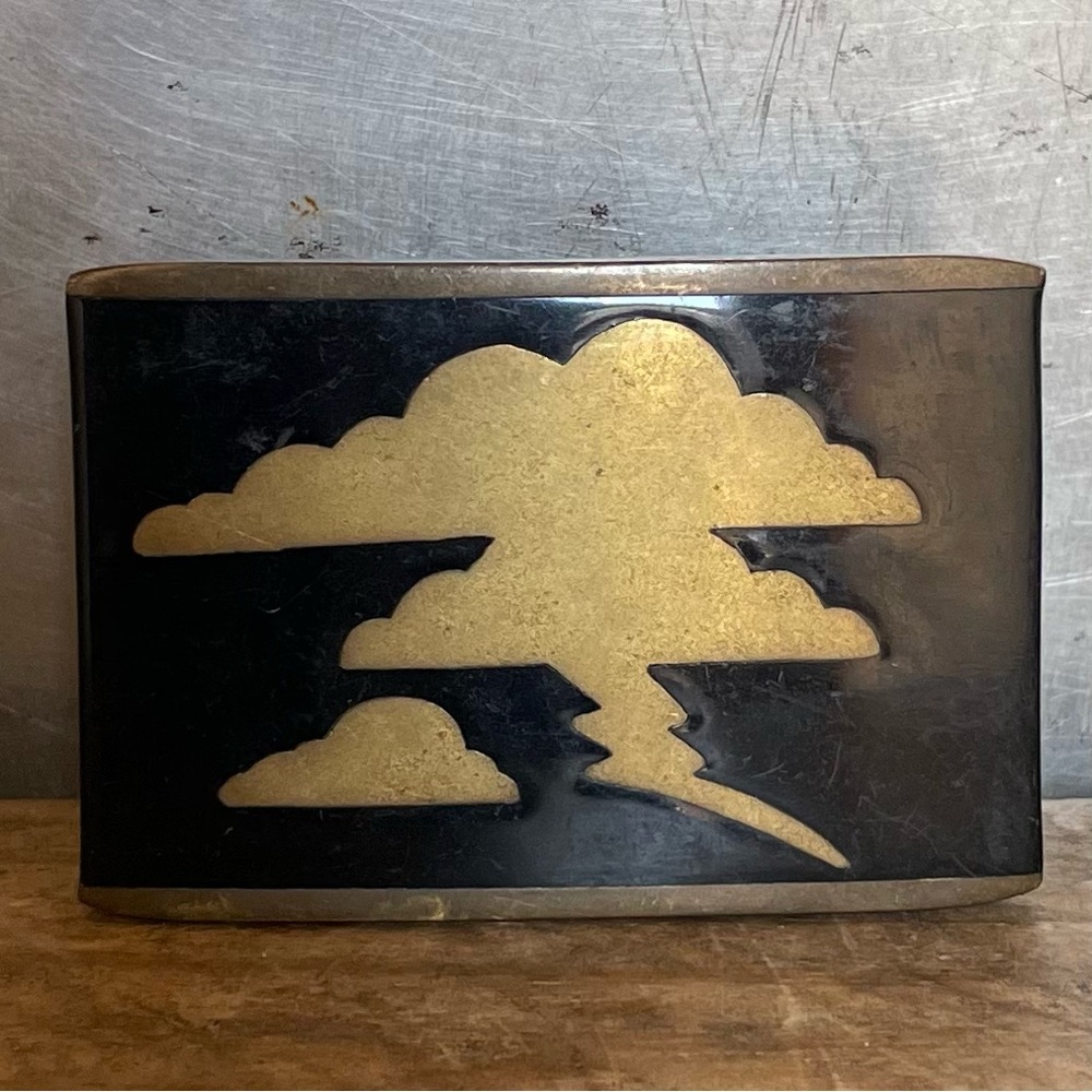 Vintage 70's - 80's Solid Brass Belt Buckle with Blk Epoxy Resin Abstract Nature